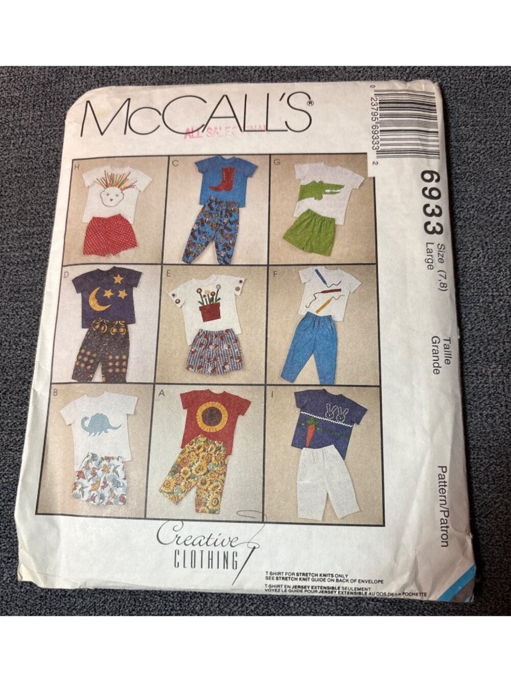McCalls 6933 Boys Girls Clothing Pattern Shirt Pant Size 7-8 1994 Uncut